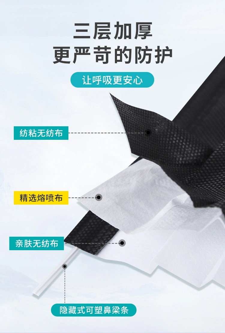 Factory Sell Black Face Mask 3 Ply Non Woven Disposable Civil Face Mask Skin Care and Waterproof, Dust Proof