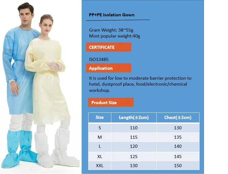 Disposable Protective Clothing Non-Woven for Hospital PP Isolation Gown