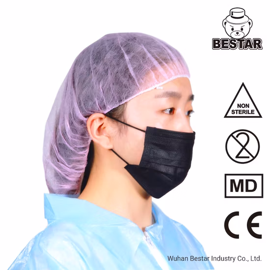 Maschera in tessuto non tessuto monouso certificata CE tipo Iir En14683 Bfe99% Maschera facciale civile medica nera chirurgica con Earloop Fornitore della lista bianca della Cina